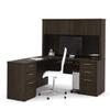 Bestar Embassy 66W L-Shaped Desk with Two Pedestals and Hutch in Dark Chocolate view 1