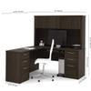 Bestar Embassy 66W L-Shaped Desk with Two Pedestals and Hutch in Dark Chocolate view 2