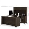 Bestar Embassy 66W U-Shaped Executive Desk with Pedestal and Hutch in Dark Chocolate view 3