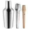 WMF Cromargan 5pc Stainless Steel/Beech Wood Matrjoshka bar Gift Set (Jigger, Tongs, Sieve, Pestle, Measure), Dishwasher Safe view 1