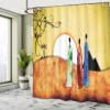 Ambesonne African Shower Curtain, People Facing Large Sun Savannah Desert Boho Wildlife Illustration, Cloth Fabric Bathroom Decor Set with Hooks, 69" W x 84" L, Pale Green Brown White view 4