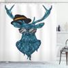 Ambesonne Antlers Shower Curtain, Image of a Deer Hipster in Glasses Hat and Mustache Modern Style Print, Cloth Fabric Bathroom Decor Set with Hooks, 69" W x 84" L, Teal and Black view 1