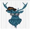 Ambesonne Antlers Shower Curtain, Image of a Deer Hipster in Glasses Hat and Mustache Modern Style Print, Cloth Fabric Bathroom Decor Set with Hooks, 69" W x 84" L, Teal and Black view 2