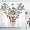 Ambesonne Antlers Shower Curtain, Deer Head with Flowers Blooms Cultural Design Ornamental Illustration, Cloth Fabric Bathroom Decor Set with Hooks, 69" W x 84" L, Tan Green Teal view 1