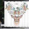 Ambesonne Antlers Shower Curtain, Deer Head with Flowers Blooms Cultural Design Ornamental Illustration, Cloth Fabric Bathroom Decor Set with Hooks, 69" W x 84" L, Tan Green Teal view 3