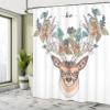 Ambesonne Antlers Shower Curtain, Deer Head with Flowers Blooms Cultural Design Ornamental Illustration, Cloth Fabric Bathroom Decor Set with Hooks, 69" W x 84" L, Tan Green Teal view 4