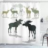 Ambesonne Antlers Shower Curtain, Elk Deer and Fawn Silhouette Forest at The Background World Natural Habitat Theme, Cloth Fabric Bathroom Decor Set with Hooks, 69" W x 84" L, Green Black view 1