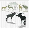 Ambesonne Antlers Shower Curtain, Elk Deer and Fawn Silhouette Forest at The Background World Natural Habitat Theme, Cloth Fabric Bathroom Decor Set with Hooks, 69" W x 84" L, Green Black view 2