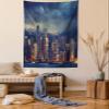 Ambesonne Cityscape Tapestry, Hong Kong Cityscape Stormy Weather Dark Cloudy Sky Waterfront Port Dramatic View, Wall Hanging for Bedroom Living Room Dorm Decor, 60" X 80", Indigo Orange view 1
