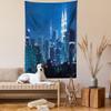 Ambesonne Cityscape Tapestry, Kuala Lumpur Skyline Night KLCC Twin Towers Malaysian Landmark Monochromic Photo, Wall Hanging for Bedroom Living Room Dorm Decor, 60" X 80", Black Indigo view 2