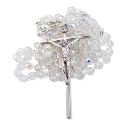 Venerare Catholic Crystal Wedding Rosary (Silver-Tone)
