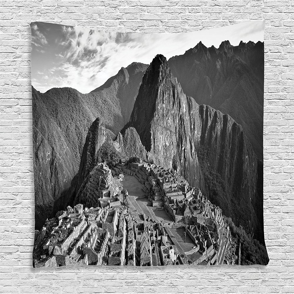 Ambesonne Black and White Tapestry, Aerial View of Peru Village Architectural Landmark Buildings Day Time, Wall Hanging for Bedroom Living Room Dorm Decor, 40" X 60", White Black