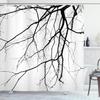 Ambesonne Black White Shower Curtain, Macro Leafless Winter Tree Branches Idyllic Twigs of Oak Nature Print, Cloth Fabric Bathroom Decor Set with Hooks, 69" W x 84" L, Black White view 1
