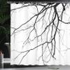 Ambesonne Black White Shower Curtain, Macro Leafless Winter Tree Branches Idyllic Twigs of Oak Nature Print, Cloth Fabric Bathroom Decor Set with Hooks, 69" W x 84" L, Black White view 3