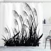 Ambesonne Black and White Shower Curtain, Silhouette of Bushes Wild Plants Wheat Field Twiggy Herbs Seasonal Picture, Cloth Fabric Bathroom Decor Set with Hooks, 69" W x 84" L, White Charcoal Grey view 1