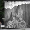 Ambesonne Black and White Shower Curtain, Aerial View of Peru Village Architectural Landmark Buildings Day Time, Cloth Fabric Bathroom Decor Set with Hooks, 69" W x 84" L, Black and White view 3