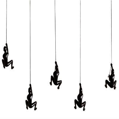 Climbing Man Wall Art for Home Decor with 30 Leather Rope | Polyresin Statues and Sculptures with Hanging Hardware Included for Modern Wall Decor and Motivational Art, Black, Set of 5