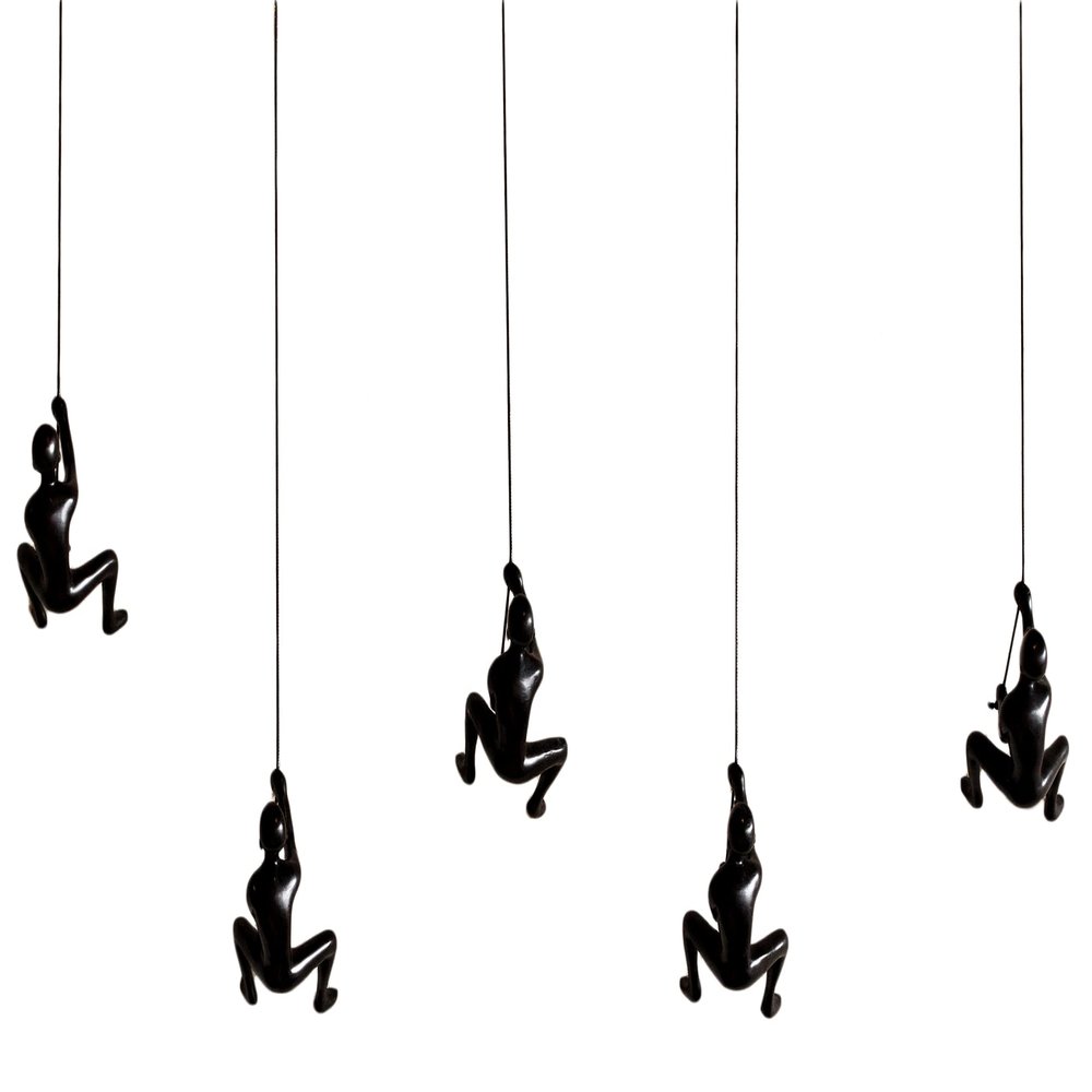 Climbing Man Wall Art for Home Decor with 30 Leather Rope | Polyresin Statues and Sculptures with Hanging Hardware Included for Modern Wall Decor and Motivational Art, Black, Set of 5