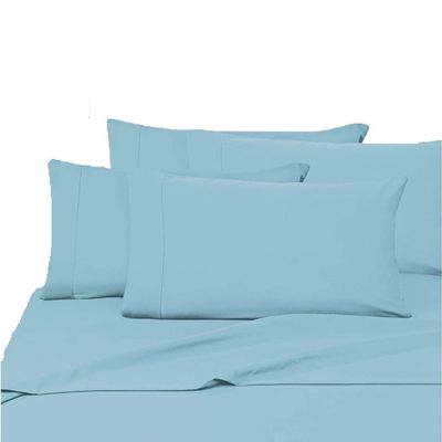 100% Egyptian Cotton 800 Thread Count Solid 4 Piece California King Size Sheet Set Light Blue Color