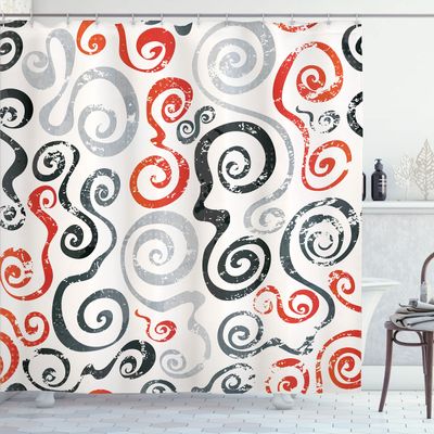 Ambesonne Grunge Shower Curtain, Swirls Pattern with Grunge Effect Baroque Geometric Ornament Funky Design Art, Cloth Fabric Bathroom Decor Set with Hooks, 69" W x 75" L, White Orange