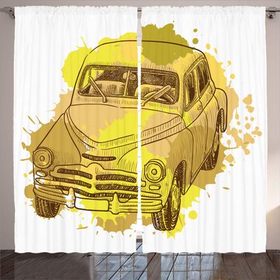Ambesonne Grunge Curtains, Retro Car with Digital Grunge Torn Splash Dirty Graffiti Like Urban Illustration, Living Room Bedroom Window Drapes 2 Panel Set, 108" X 84", Green Mustard