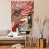 Ambesonne Cars Tapestry, Poster Style Image Gasoline Station Commercial Element Route 66 IllustrationPrint, Wall Hanging for Bedroom Living Room Dorm Decor, 60" X 80", Vermilion Beige view 2