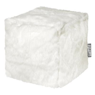 Gouchee Home, White Loft Zobel Collection Contemporary Faux Fur Fabric Upholstered Square Pouf/Ottoman
