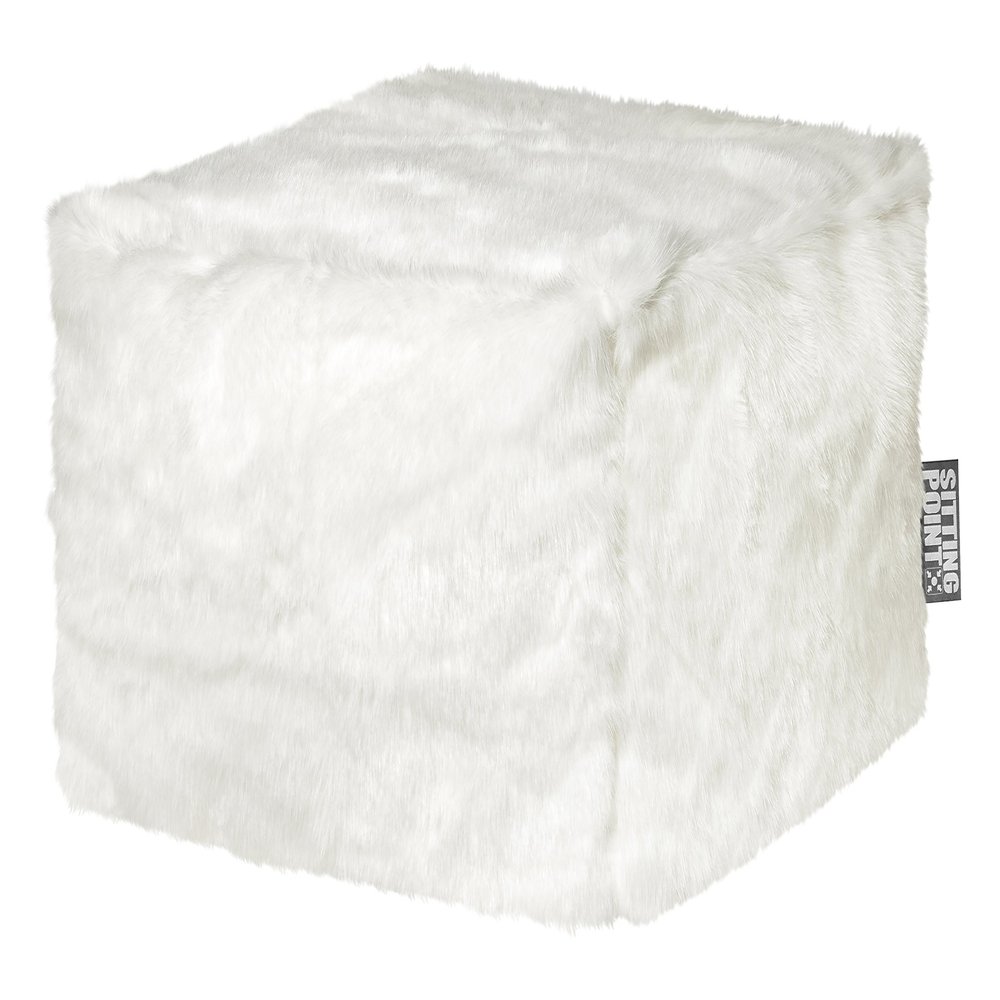 Gouchee Home, White Loft Zobel Collection Contemporary Faux Fur Fabric Upholstered Square Pouf/Ottoman