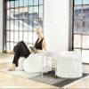 Gouchee Home, White Loft Zobel Collection Contemporary Faux Fur Fabric Upholstered Square Pouf/Ottoman view 2