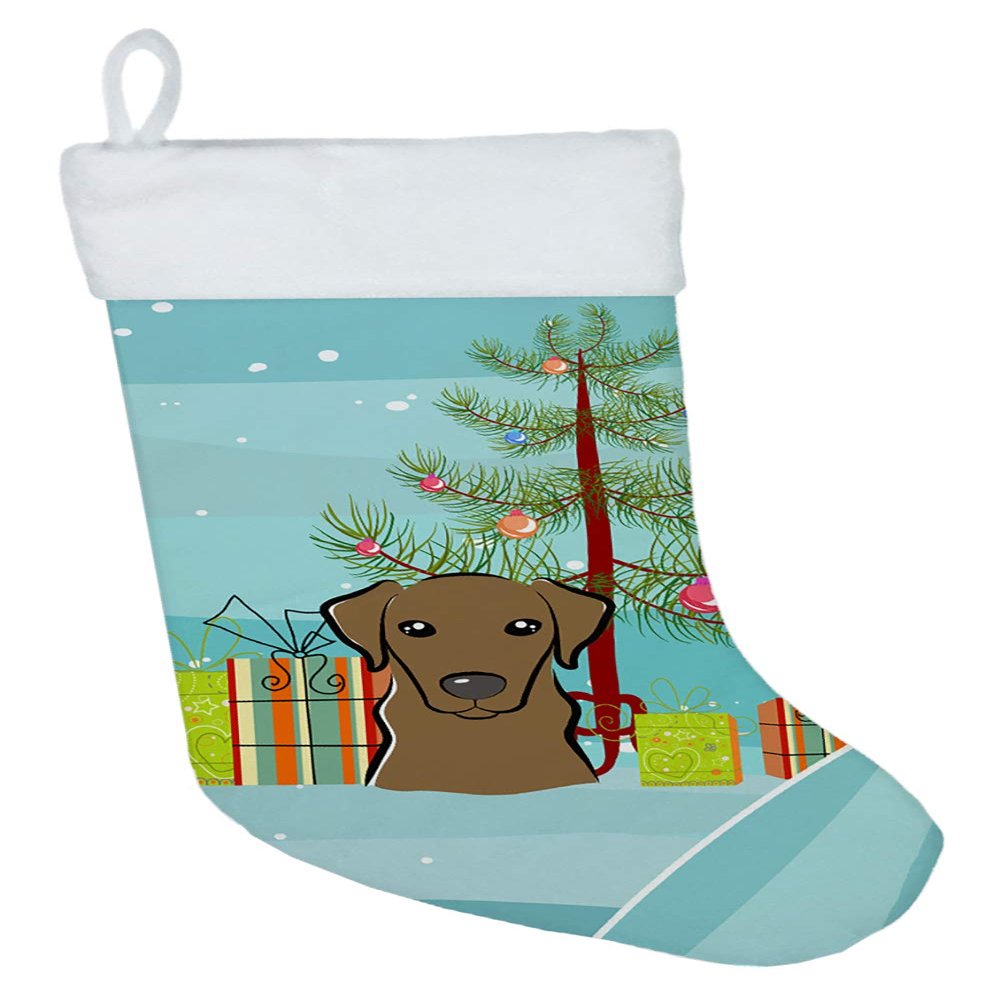 Caroline's Treasures BB1606CS Christmas Tree and Chocolate Labrador Christmas Stocking Fireplace Hanging Stockings Christmas Season Party Decor Family Holiday Decorations