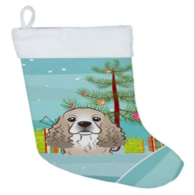 Caroline's Treasures BB1588CS Christmas Tree and Cocker Spaniel Christmas Stocking Fireplace Hanging Stockings Christmas Season Party Decor Family Holiday Decorations