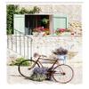 Ambesonne Bicycle Shower Curtain, European French Mediterranean Rural Stone House with Bike Countryside Provence Day, Cloth Fabric Bathroom Decor Set with Hooks, 69" W x 84" L, White Coral Fern Green view 2