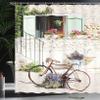 Ambesonne Bicycle Shower Curtain, European French Mediterranean Rural Stone House with Bike Countryside Provence Day, Cloth Fabric Bathroom Decor Set with Hooks, 69" W x 84" L, White Coral Fern Green view 3