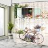 Ambesonne Bicycle Shower Curtain, European French Mediterranean Rural Stone House with Bike Countryside Provence Day, Cloth Fabric Bathroom Decor Set with Hooks, 69" W x 84" L, White Coral Fern Green view 4