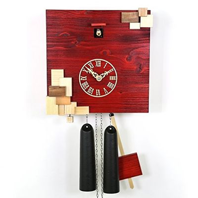 MusicBoxAttic VDS Certified Red with Natural Wood Accents 8 Day Modern Romba Art Cuckoo Clock by Rombach and Haas Sale Price - Code romba20