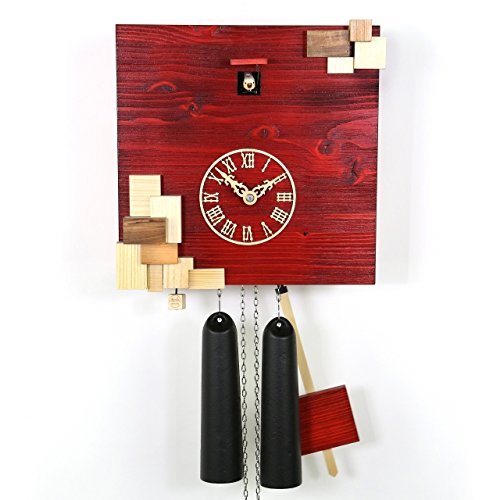 MusicBoxAttic VDS Certified Red with Natural Wood Accents 8 Day Modern Romba Art Cuckoo Clock by Rombach and Haas Sale Price - Code romba20