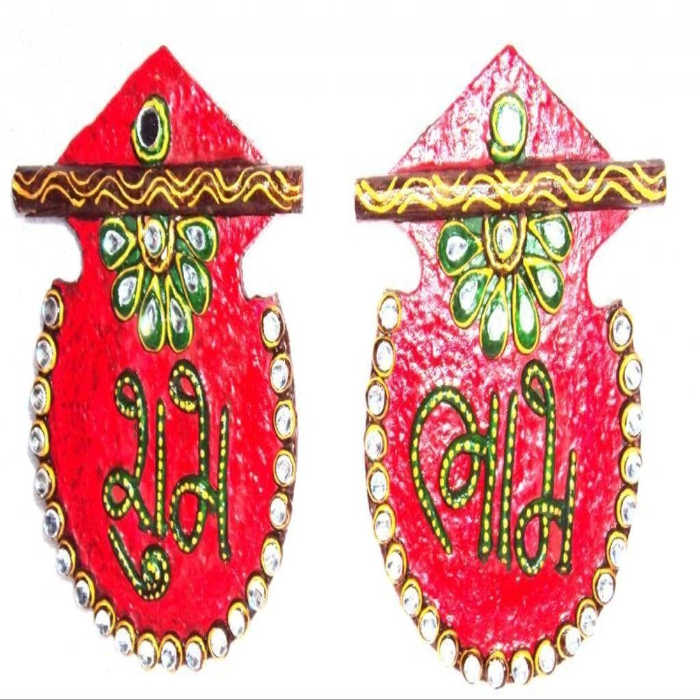 EtsiBitsi Beautiful Hand Crafted Shubh Labh Door Hanging, Embossed with Kundan_TR_WH_003