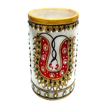 EtsiBitsi Desk Organizer, Mobile Phone Holder, Stationery Organizer, Marble Handmade Kundan Decorated Penstand