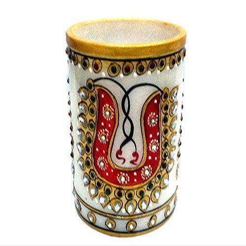 EtsiBitsi Desk Organizer, Mobile Phone Holder, Stationery Organizer, Marble Handmade Kundan Decorated Penstand