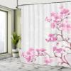 Ambesonne Japanese Shower Curtain, Pink Blossoms Butterflies Inspiration Growth Flourish Nature Theme Japanese Cherry Tree, Cloth Fabric Bathroom Decor Set with Hooks, 69" W x 70" L, Pink view 4