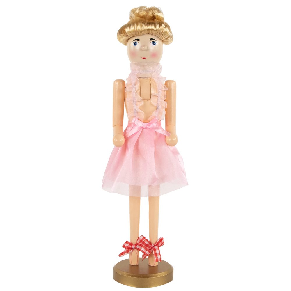15.5" Decorative Wooden Christmas Nutcracker Blonde Ballerina in Pink Tutu