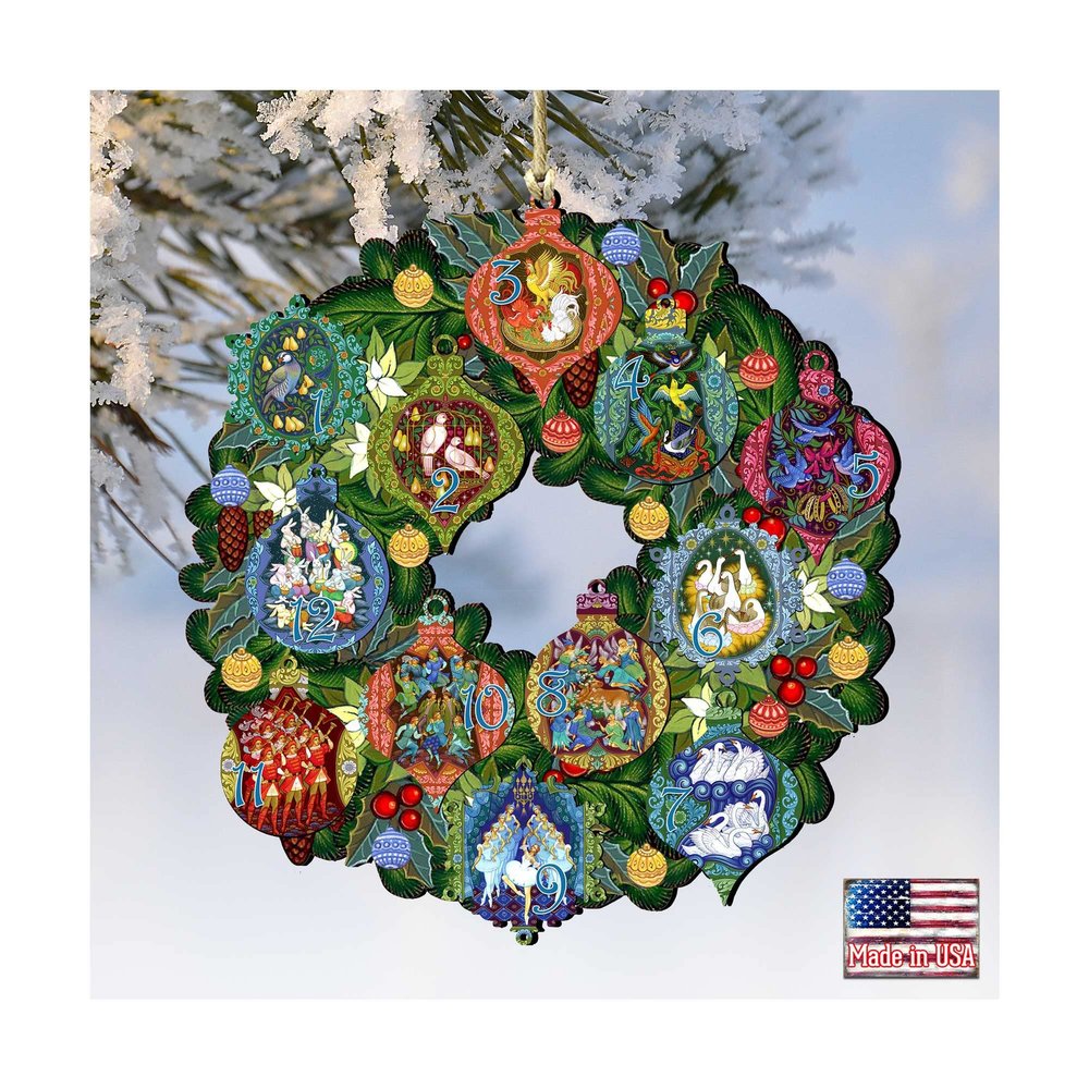 12 Days of Christmas Wreath Wooden Ornaments Set of 2 Art by G.DeBrekht 8185313 - Designocracy