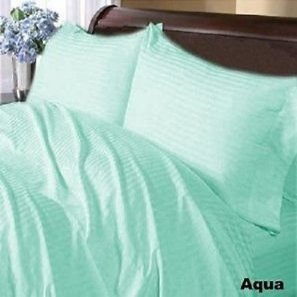 LaxLinen 600 Thread Count Soft Quality 1PC Bed Skirt (+18 inch) Extra Deep Pocket King/ Standard Size, Aqua Stripe