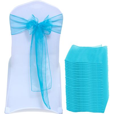 MDS Pack of 25 PCS Organza Chair Sashes Wider Dining Chair Bows Ribbon Tie Back for Wedding Party Birthday Bridal Shower Reception Event Banquet Home Chair Cover Decoration - Light Teal