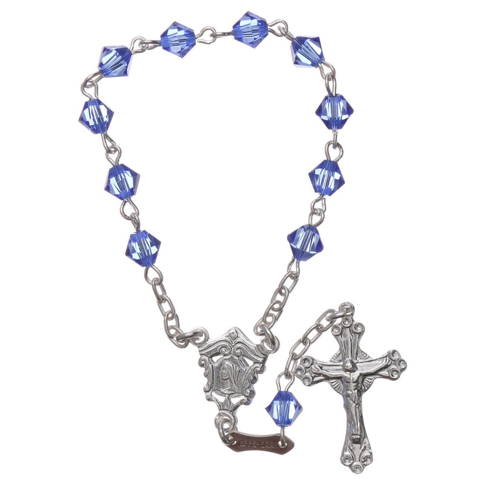 Holyart Single-Decade Rosary in 800 Silver and Light Blue Strass