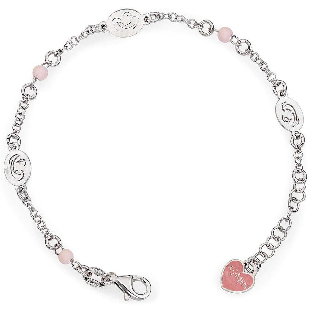 Holyart Amen Bracelet with Our Lady and Pink Beads, Sterling Silver
