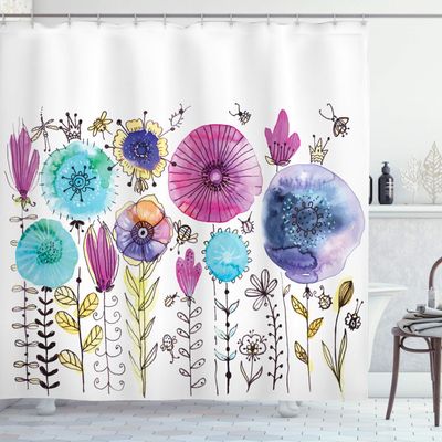Ambesonne Dragonfly Shower Curtain, Hello Summer Concept Dandelion and Winged Bug Be Happy Art, Cloth Fabric Bathroom Decor Set with Hooks, 69" W x 70" L, Blue Pink