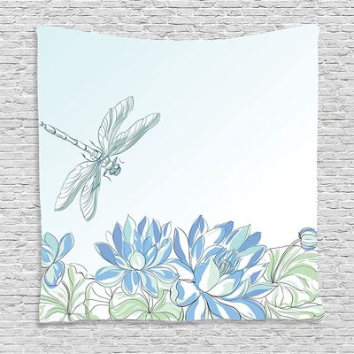 Ambesonne Dragonfly Tapestry, Waterlilies Flowers and Dragonflies Simplistic Design Eco Nature Theme Art, Wall Hanging for Bedroom Living Room Dorm Decor, 40" X 60", Blue Green