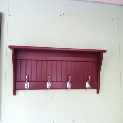 Wood Country Coat Rack Wall Shelf Country Display Rack 36" Pine Rack Wine Red