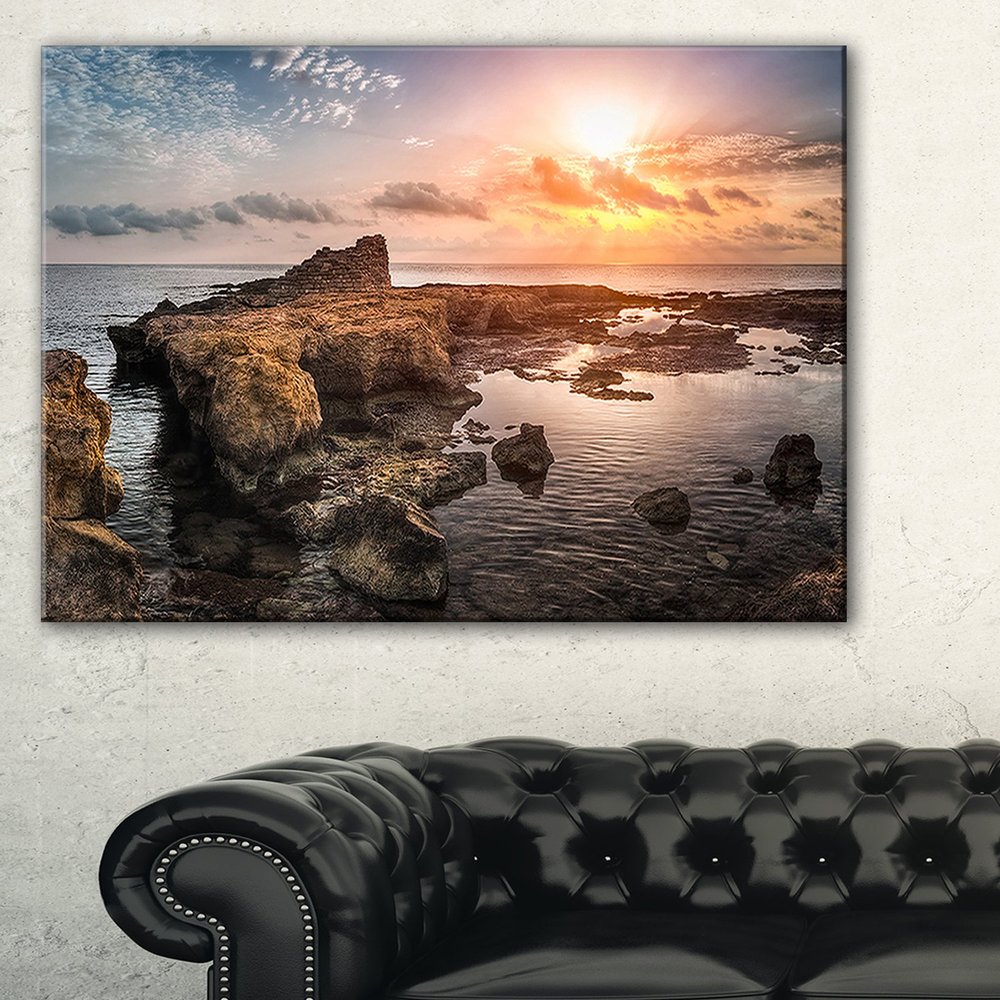 Designart PT11031-40-30 Sunset Over Rocky African Coast-Oversized Beach Canvas Artwork-40X30, 30'' H x 40'' W x 1'' D 1P